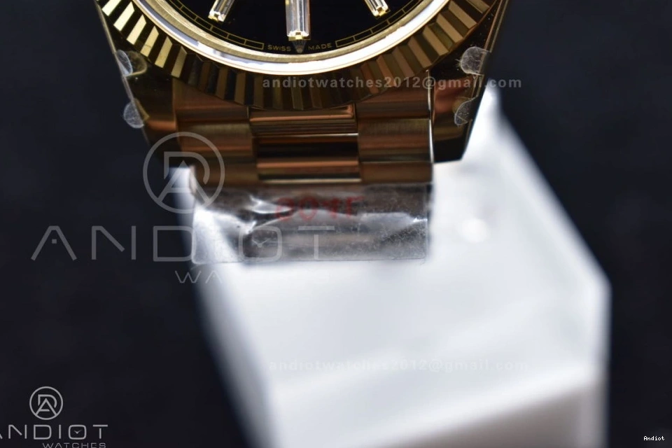 Plated Markers A2836 Crystal 904L Black Dial 40 GMF Bracelet President On YG DayDate Steel V2 0123